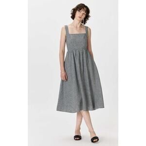 Quince Black Gingham European Linen Scoop Neck Xs Midi Dress 2301